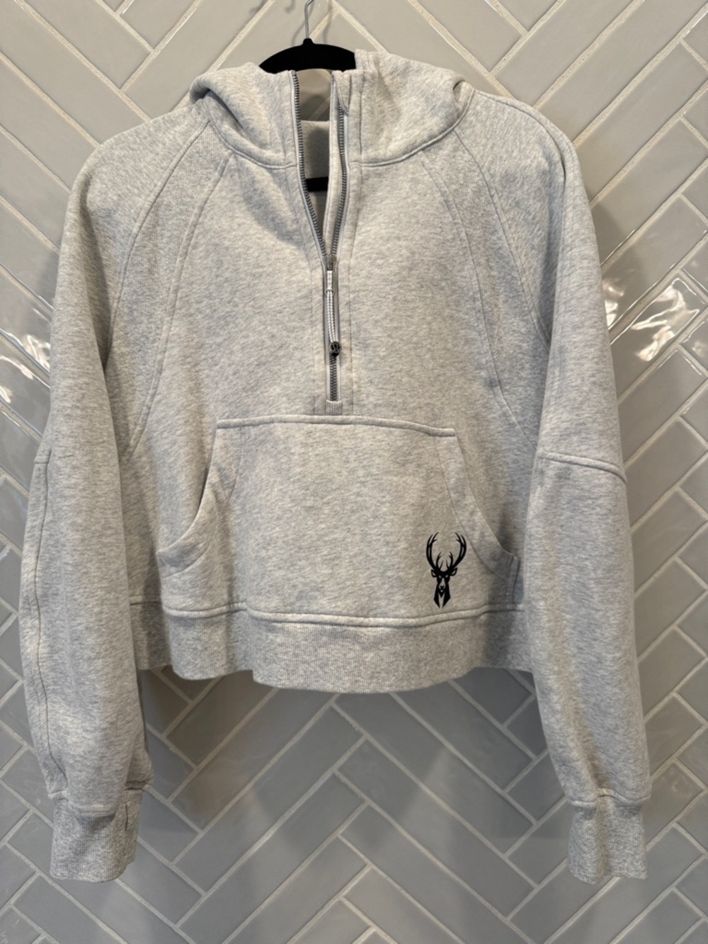 lululemon athletica Light Gray Half-Zip Cropped Hoodie
